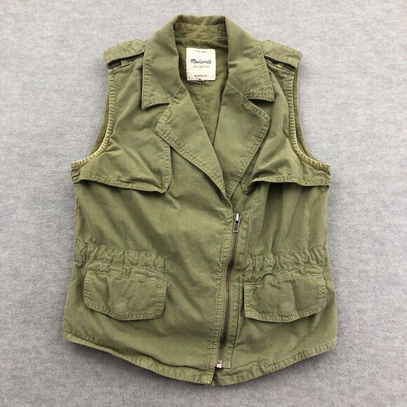 Madewell Tops - Madewell Safari Military Vest Womens Size XS Olive Green Rip Stop Cotton Spandex